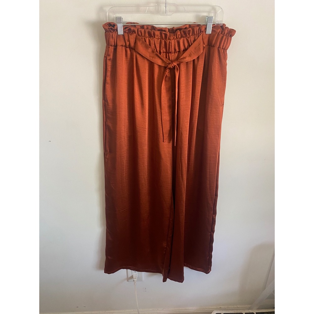 Savvi Penny Wide Leg Pant Rust Orange Satin Paperbag Waist XL NWT A00251-171147